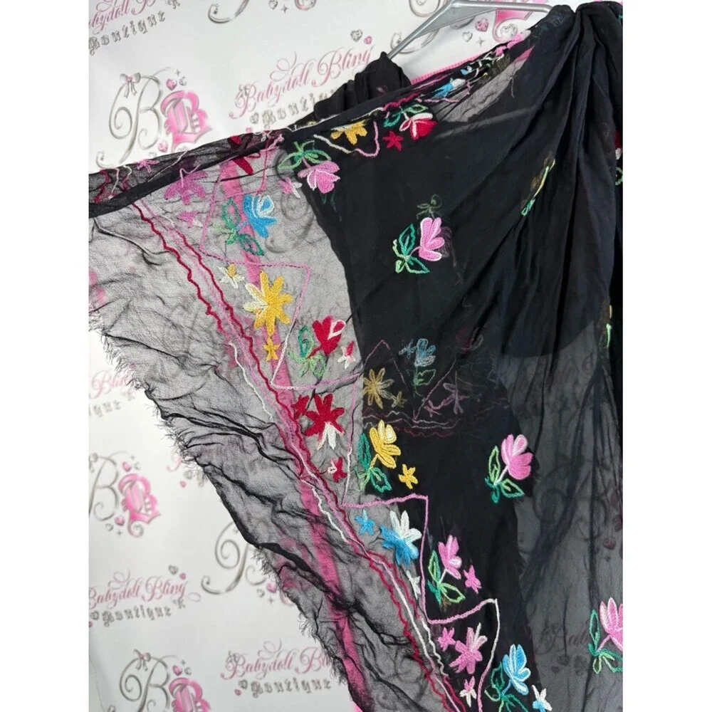 Scarf scarve wrap skirt Black Floral Embroidered Scarf - Women Accessories B5 32